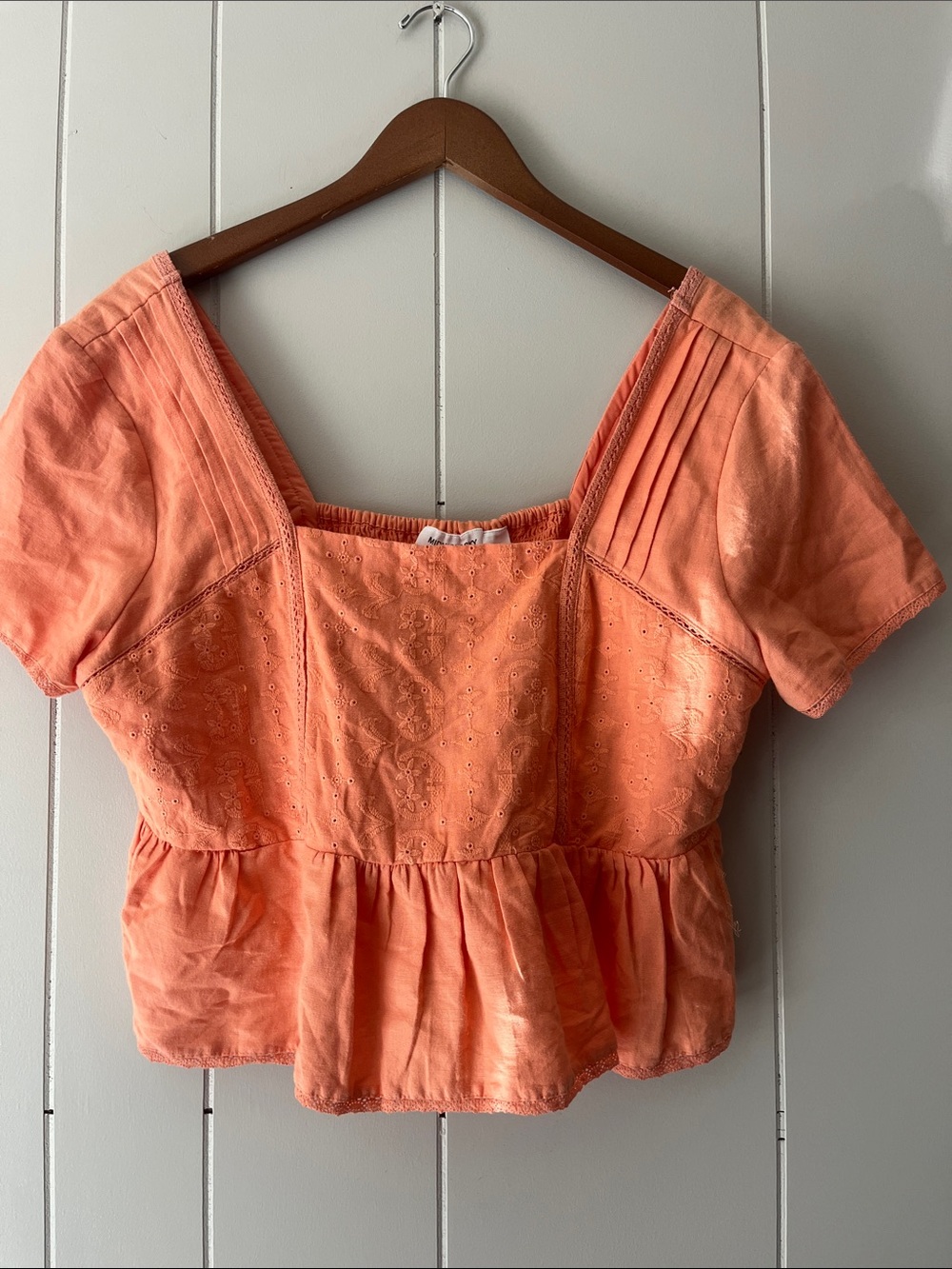 Women's Peach Eyelet Peplum Top - Square Neck